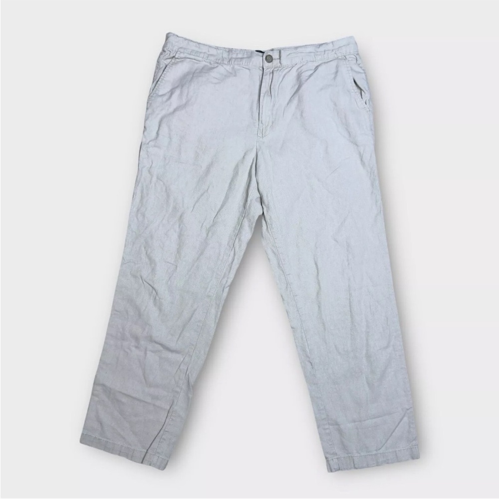 Marc Anthony Luxury Mens 36x30 White Linen Blend Slim Fit Pants Draw String